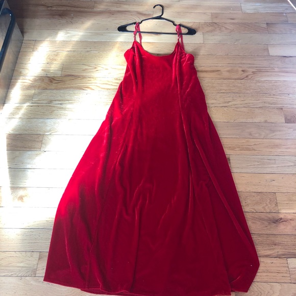 Vintage 90s Red Velvet Spaghetti Strap Maxi Dress - Picture 1 of 6